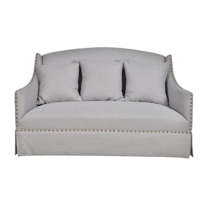 Contemporary Style Polyester Upholstered Wooden Settee with Nail Head Trim Detail, Gray