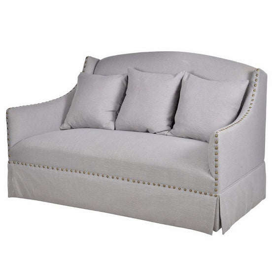 Contemporary Style Polyester Upholstered Wooden Settee with Nail Head Trim Detail, Gray