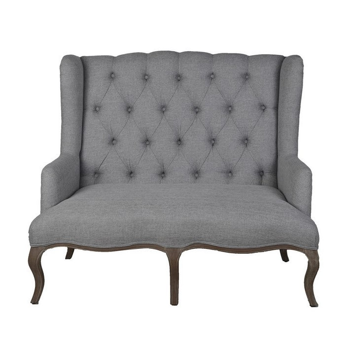 Classic Style Polyester Upholstered Rubber Wood Settee with Button Tufted Backrest, Gray and Brown