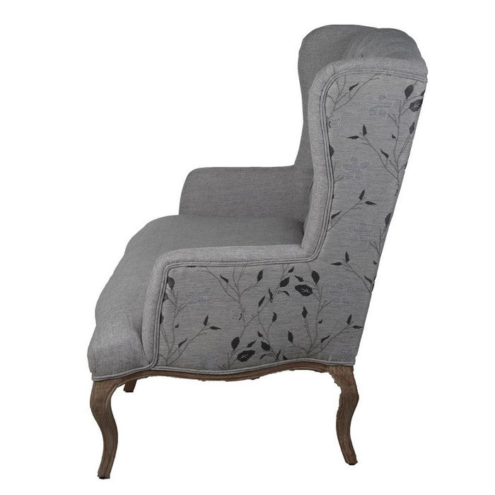 Classic Style Polyester Upholstered Rubber Wood Settee with Button Tufted Backrest, Gray and Brown