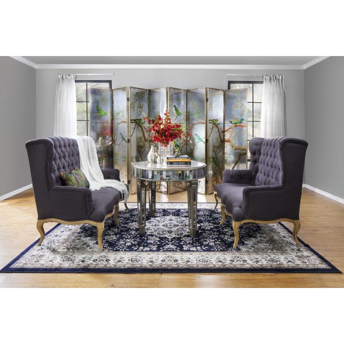 Fabric Upholstered Wooden Settee with Button Tufted Wingback Design Backrest, Gray and Brown