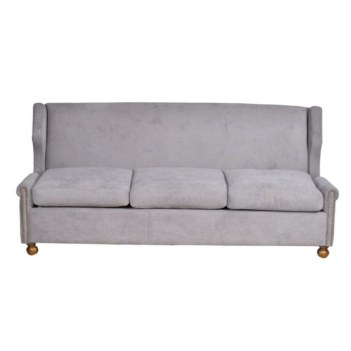 Modern Style Polyester Upholstered Rubber Wood Sofa with Nail head Trim Design, Gray and Gold