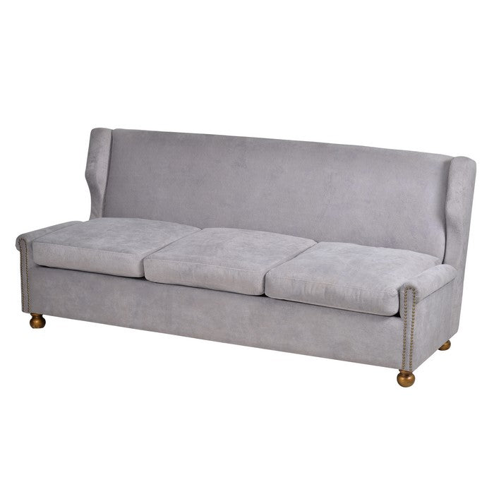 Modern Style Polyester Upholstered Rubber Wood Sofa with Nail head Trim Design, Gray and Gold