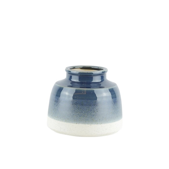 RoundDecorative Ceramic Vase in Dual Tone, Blue and White