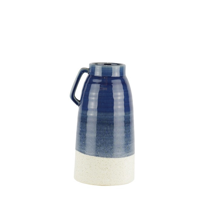 Dual ToneDecorative Ceramic Vase with Handle, Large, Blue and White