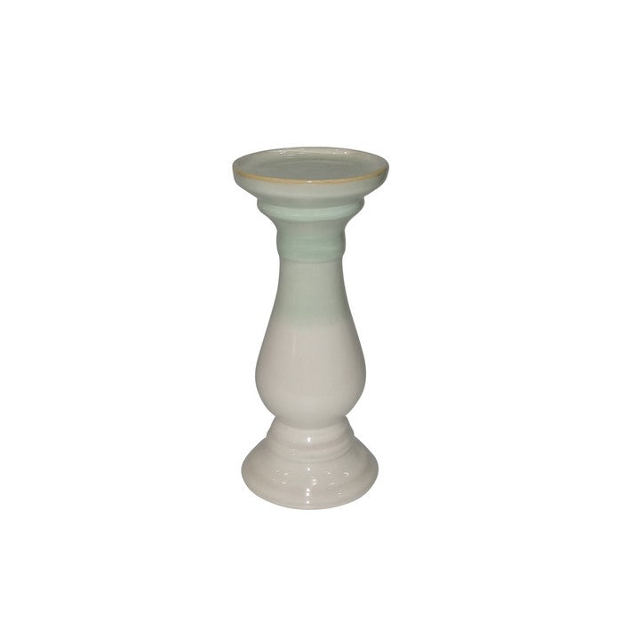 Dual Tone Ceramic Candle Holder in Traditional Style, White and Green