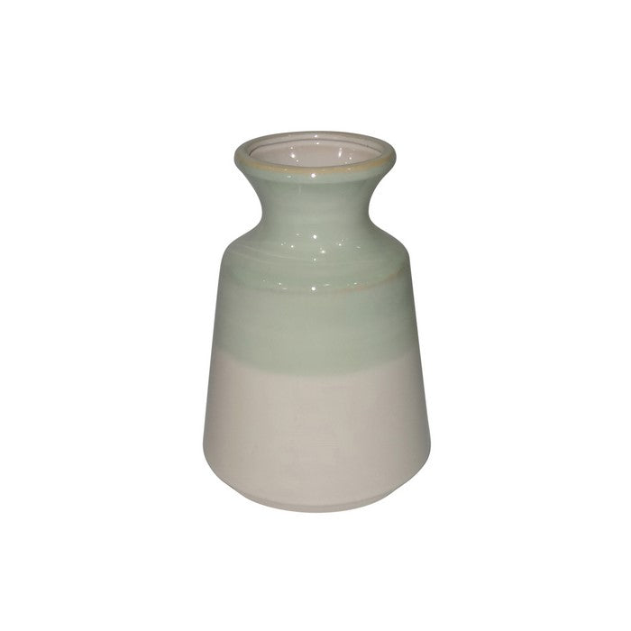 Dual ToneDecorative Ceramic Vase with Flared Neck, Green and White