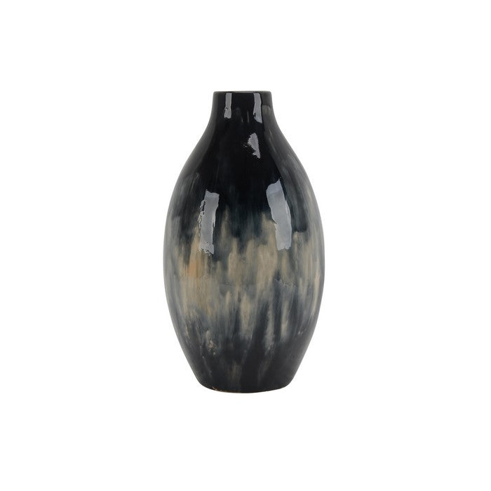 TexturedDecorative Ceramic Vase with Tapered Bottom, Black and Beige