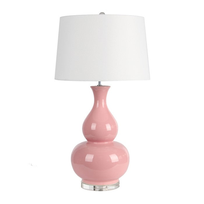 Contemporary Style Ceramic Table Lamp with Teardrop Gourd Base, Pink and White