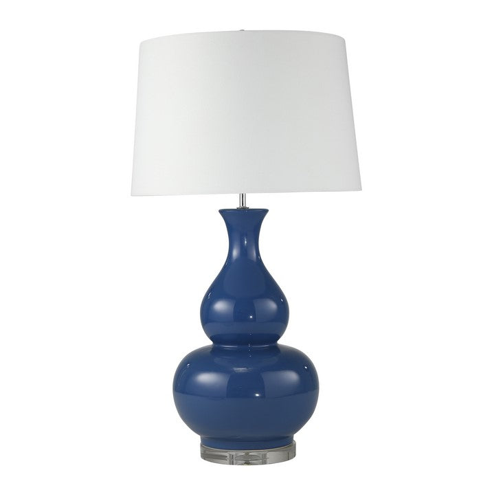 Contemporary Style Ceramic Table Lamp with Teardrop Gourd Base, Blue and White