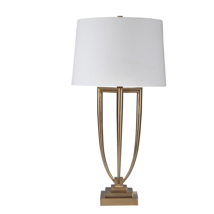 Contemporary Open Urn Metal Table Lamp with USB Port and Flared Shade, Gold and White