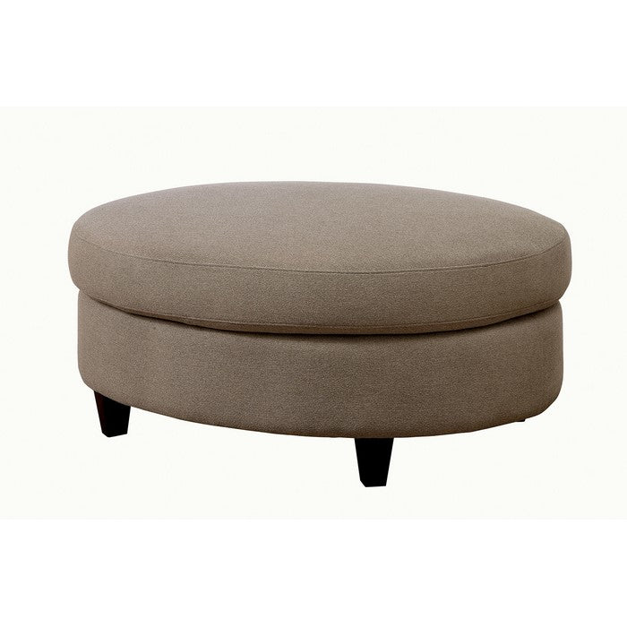 Contemporary Fabric Upholstered Solid Wood Ottoman with Tapered Legs, Beige and Brown