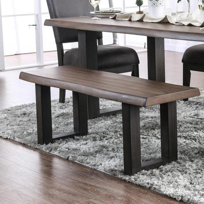 Solid Wood Rectangular Bench with U Shaped Sturdy Legs , Brown and Black