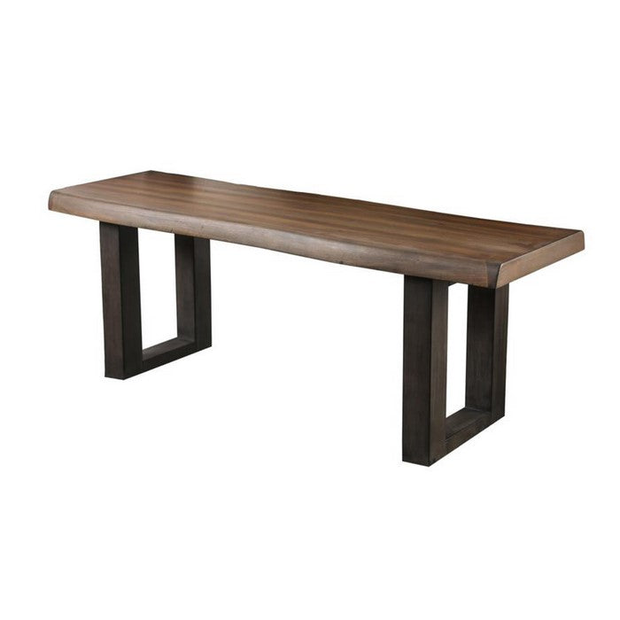 Solid Wood Rectangular Bench with U Shaped Sturdy Legs , Brown and Black