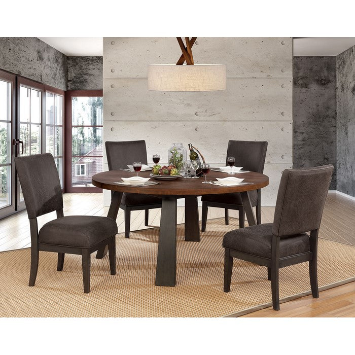 Solid Wood Round Table with Flared Leg Support, Brown and Gray