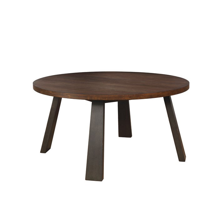 Solid Wood Round Table with Flared Leg Support, Brown and Gray