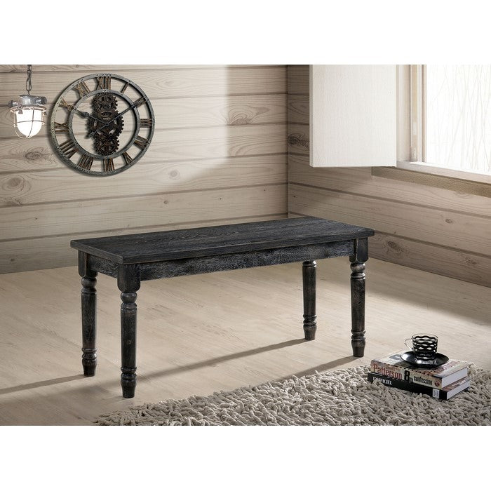 Rustic Solid Wood Rectangular Bench with Turned Legs, Gray