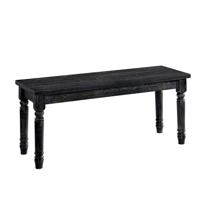 Rustic Solid Wood Rectangular Bench with Turned Legs, Gray