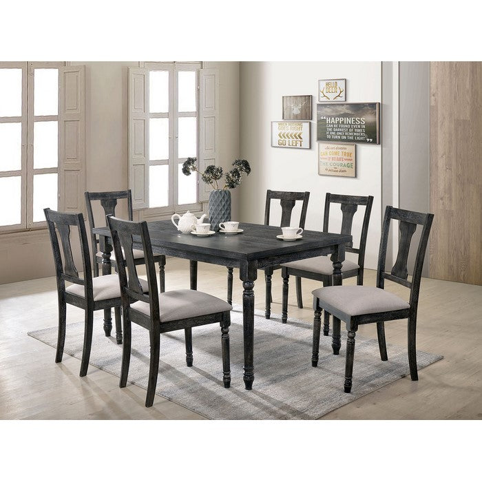 Rustic Solid Wood Rectangular Dining Table with Turned Legs, Gray