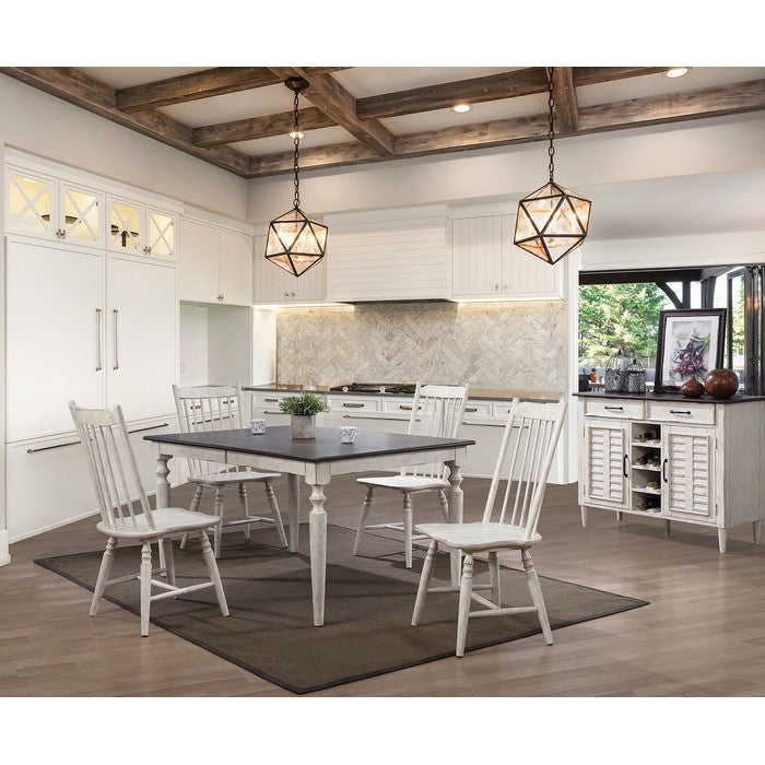 Rustic Solid Wood Rectangular Dining Table with Tapered Legs, White and Brown