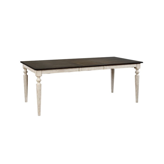 Rustic Solid Wood Rectangular Dining Table with Tapered Legs, White and Brown