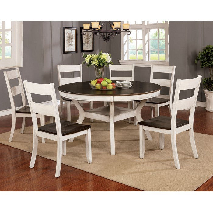 Transitional Style Solid Wood Side Chair, White and Brown, Pack of Two