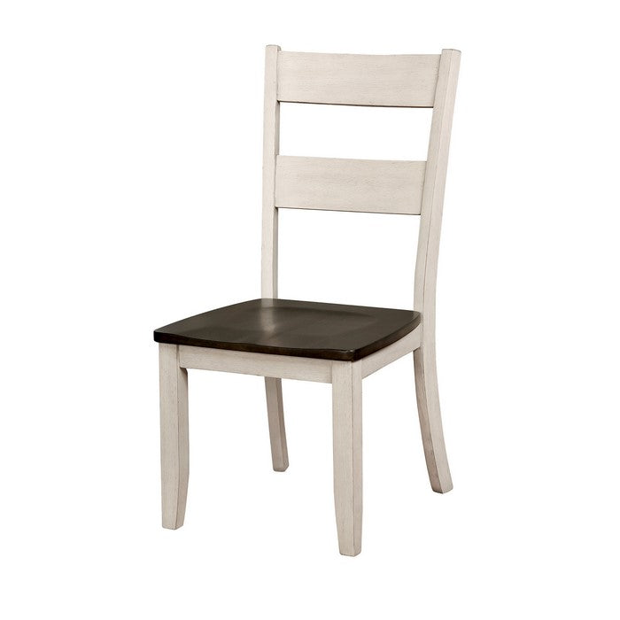 Transitional Style Solid Wood Side Chair, White and Brown, Pack of Two