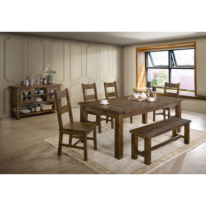 Transitional Style Rectangular Solid Wood Bench with Block Legs, Brown