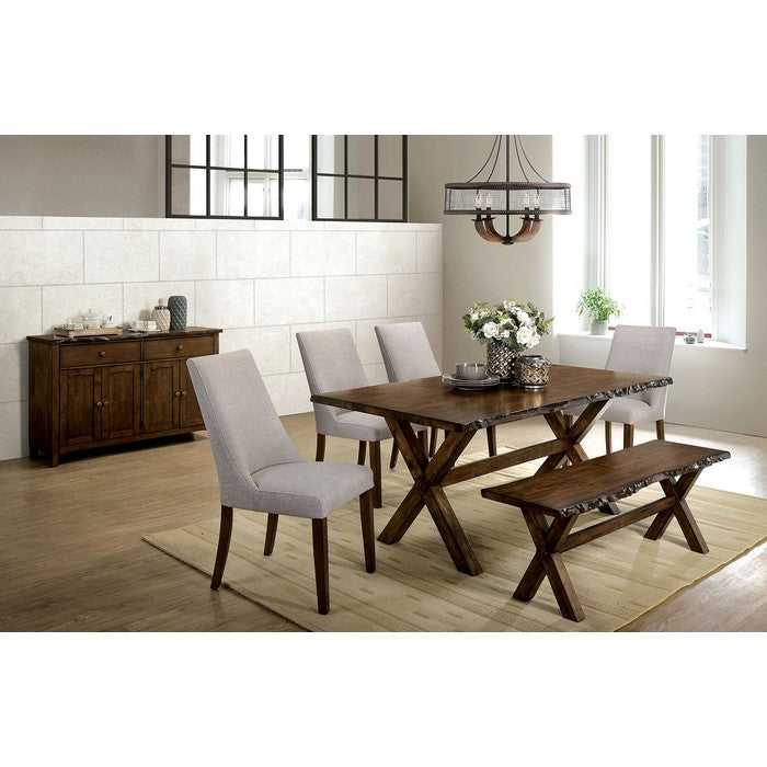 Transitional Style Solid Wood Bench with Trestle Base and Cross Legs , Brown