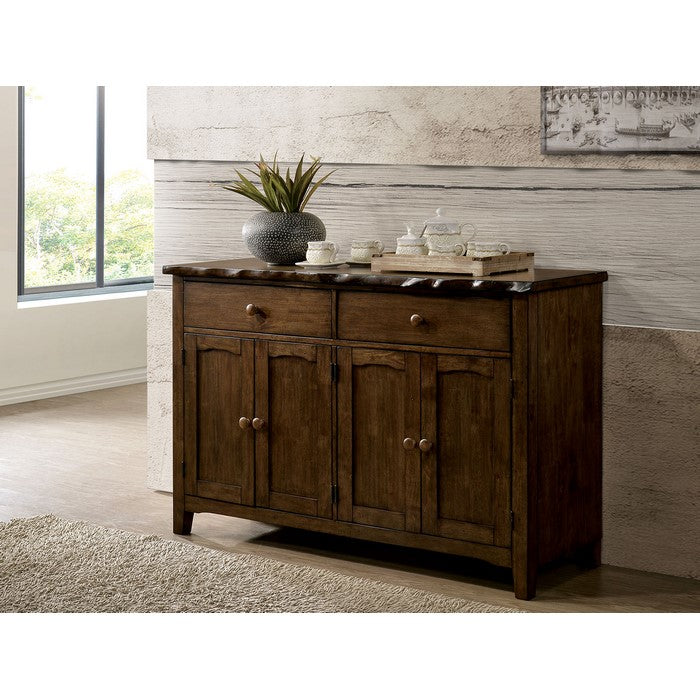Rustic Solid Wood Rectangular Server with Two Drawers and Four Door Cabinets, Brown