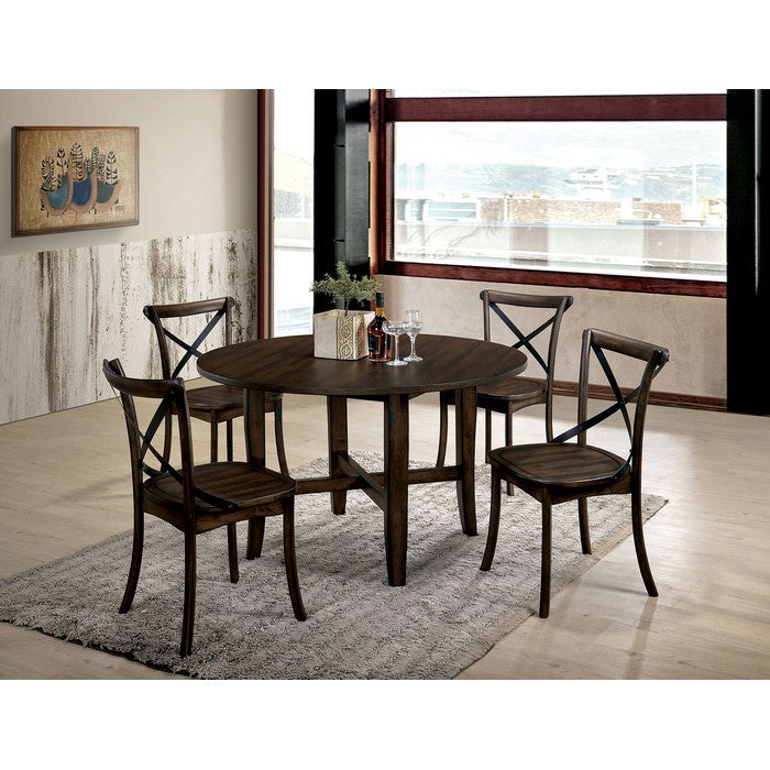 Transitional Style Solid Wood Round Shape Dining Table with Stretcher Base, Brown