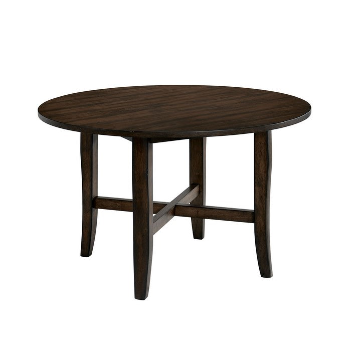 Transitional Style Solid Wood Round Shape Dining Table with Stretcher Base, Brown