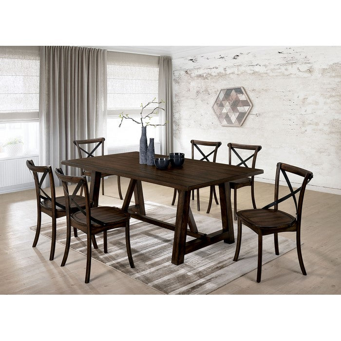 Transitional Style Solid Wood Rectangular Dining Table with Stretcher Base , Brown