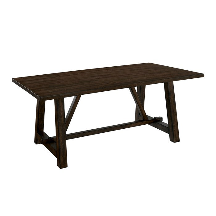 Transitional Style Solid Wood Rectangular Dining Table with Stretcher Base , Brown