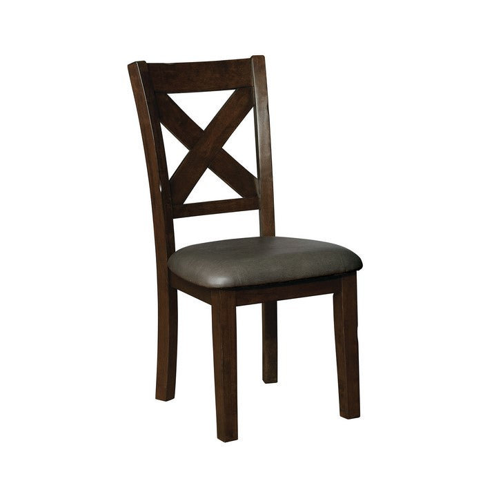 Transitional Style Faux Leather Solid Wood Side Chair with X Cross Backing, Pack of Two, Brown