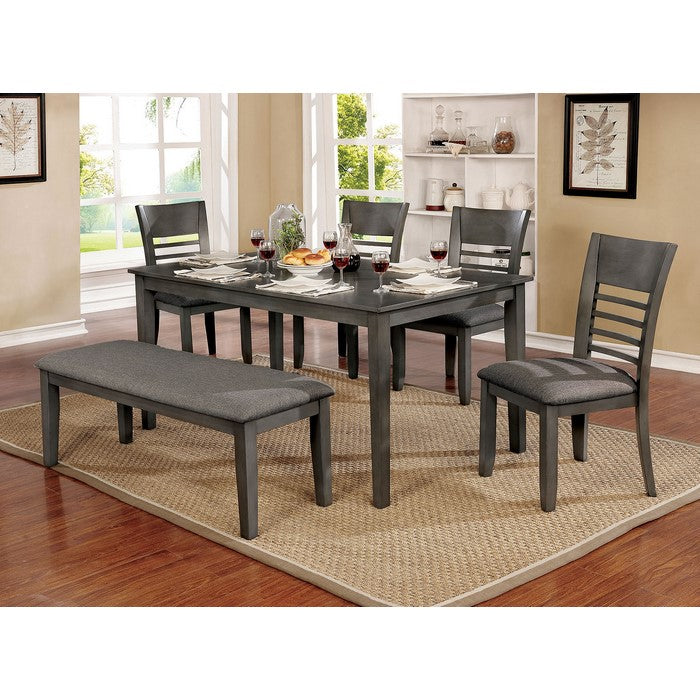 Transitional Style Solid Wood Bench with Faux Leather Upholstery and Tapered Legs , Gray