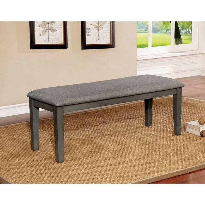 Transitional Style Solid Wood Bench with Faux Leather Upholstery and Tapered Legs , Gray