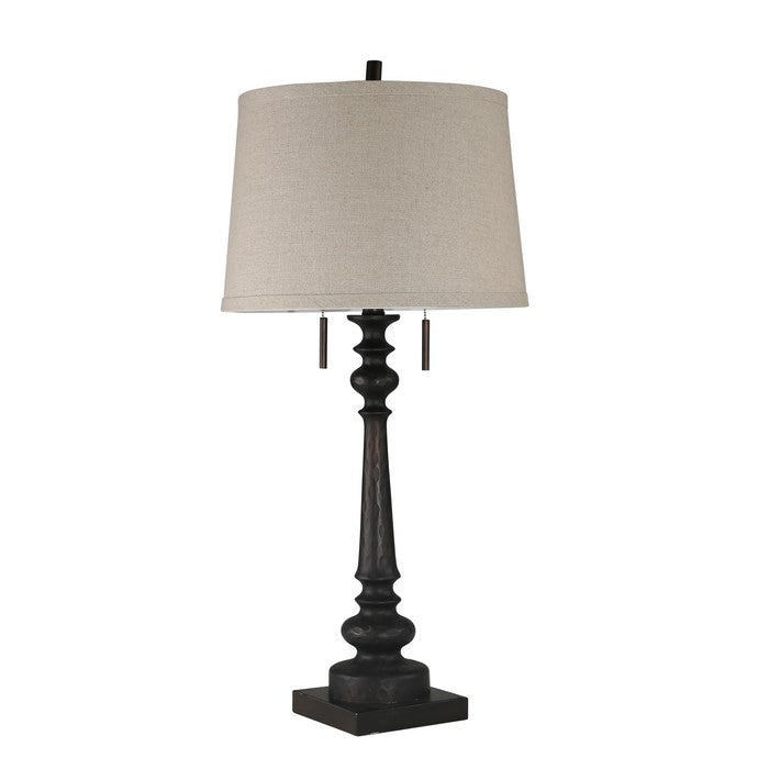 Traditional Style Polyresin Stick Table Lamp with Pedestal Base, Bronze