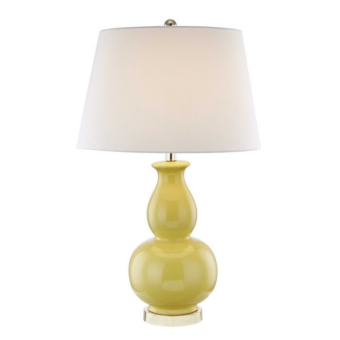 Contemporary Ceramic Table Lamp with Double Gourd Base, White and Yellow