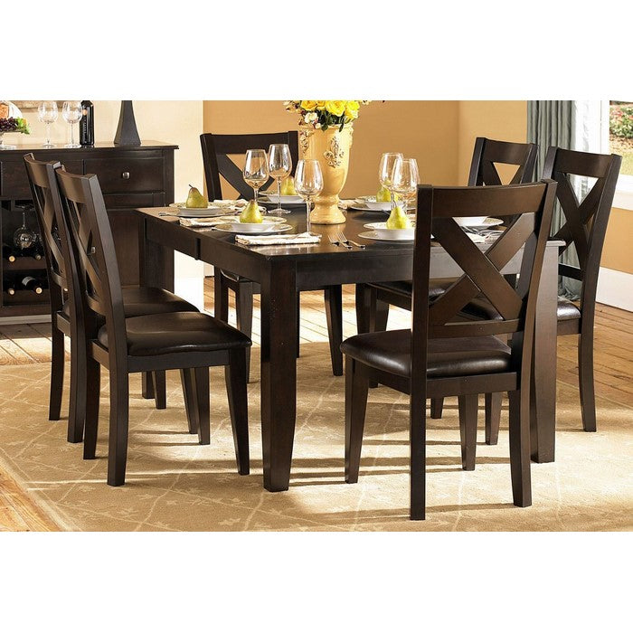 Leatherette Upholstered Wooden Side Chair with X-Back Design, Dark Brown, Set of Two