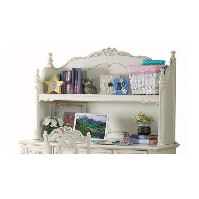 Transitional Style Wooden Writing Desk Hutch with One Shelf , White