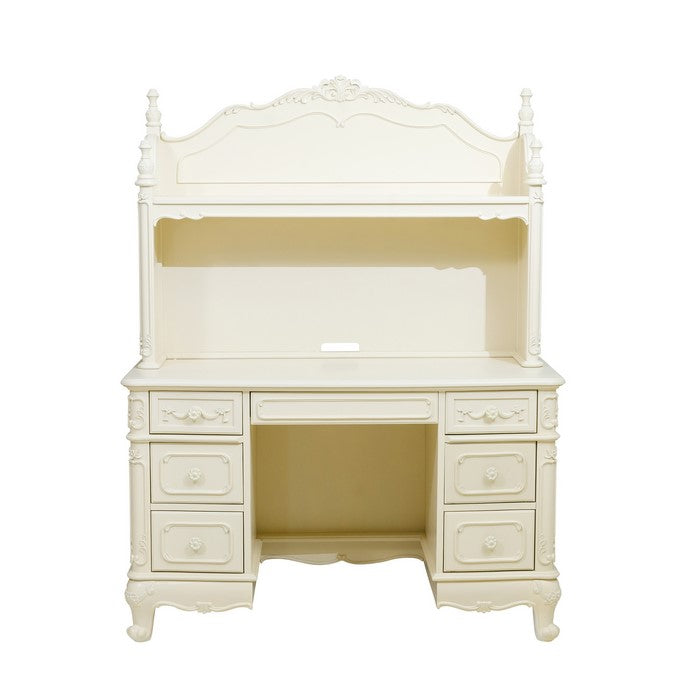 Transitional Wooden Writing Desk with Spacious Drawers, White