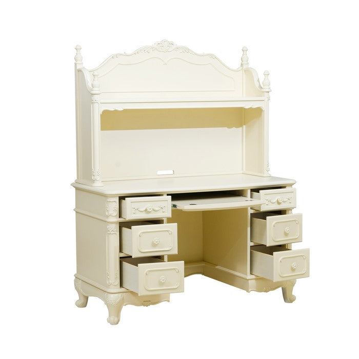 Transitional Wooden Writing Desk with Spacious Drawers, White