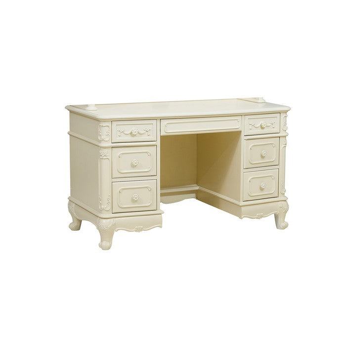Transitional Wooden Writing Desk with Spacious Drawers, White