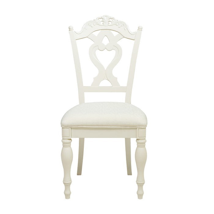 Wooden Writing Desk Chair with Fabric Upholstered Seat, White