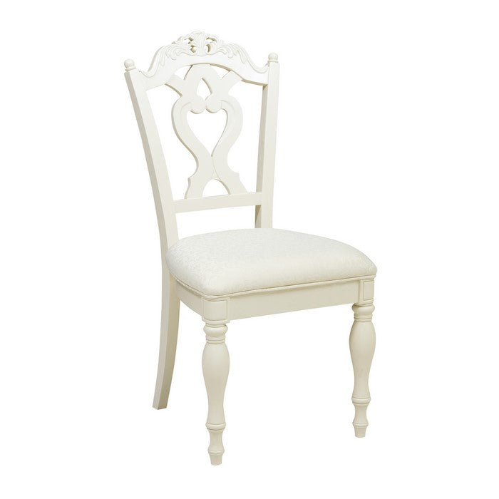 Wooden Writing Desk Chair with Fabric Upholstered Seat, White