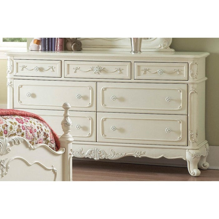 Traditional Style Wooden Dresser with Spacious Drawers, White