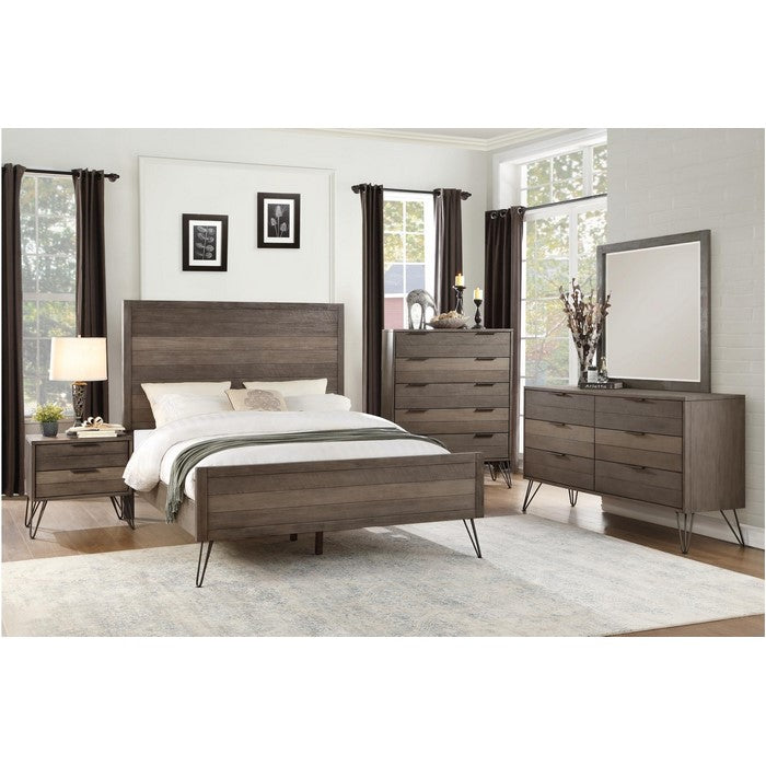 Contemporary Style Solid Wood Dresser with Metal Hairpin Legs, Grey