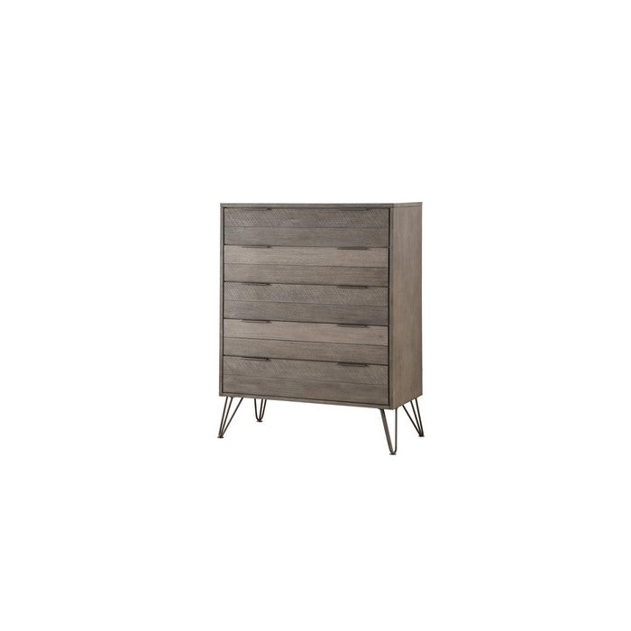 Contemporary Solid Wood Chest with Metal Hairpin Legs, Grey