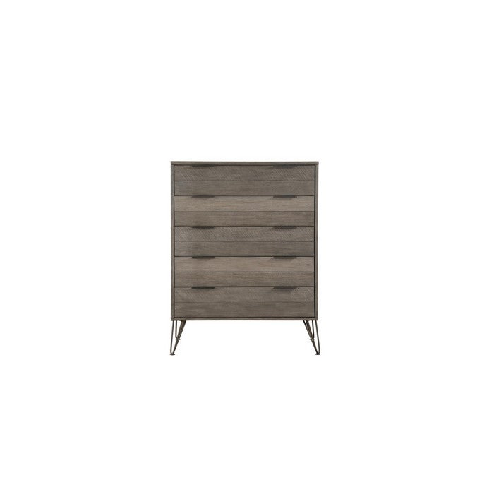 Contemporary Solid Wood Chest with Metal Hairpin Legs, Grey